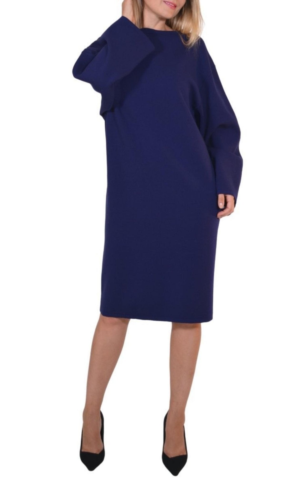 Alaïa Purple Wool Midi Dolman Long Sleeve Dress - Runway Catalog