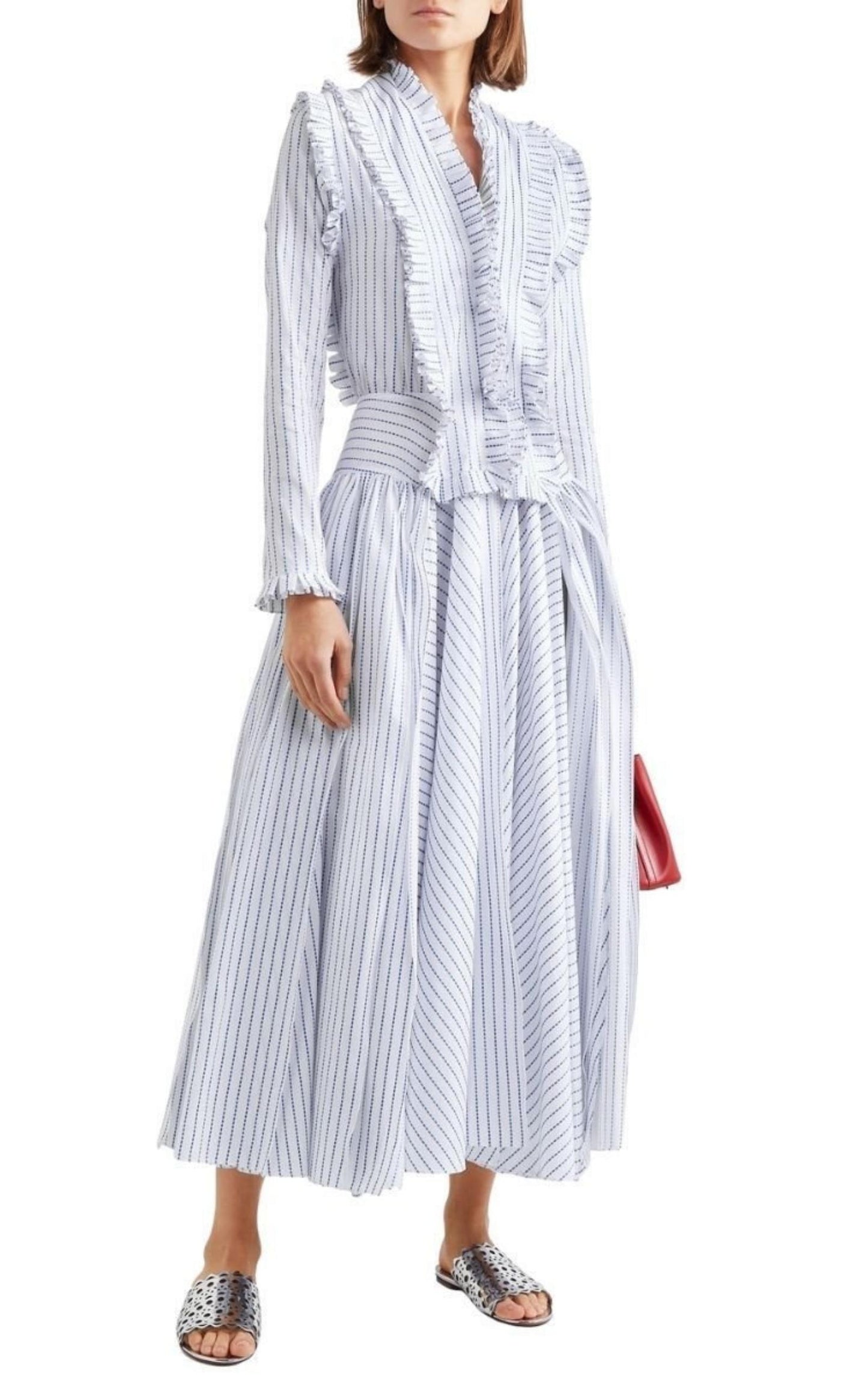 Ruffled Striped Cotton Maxi Dress Alaïa