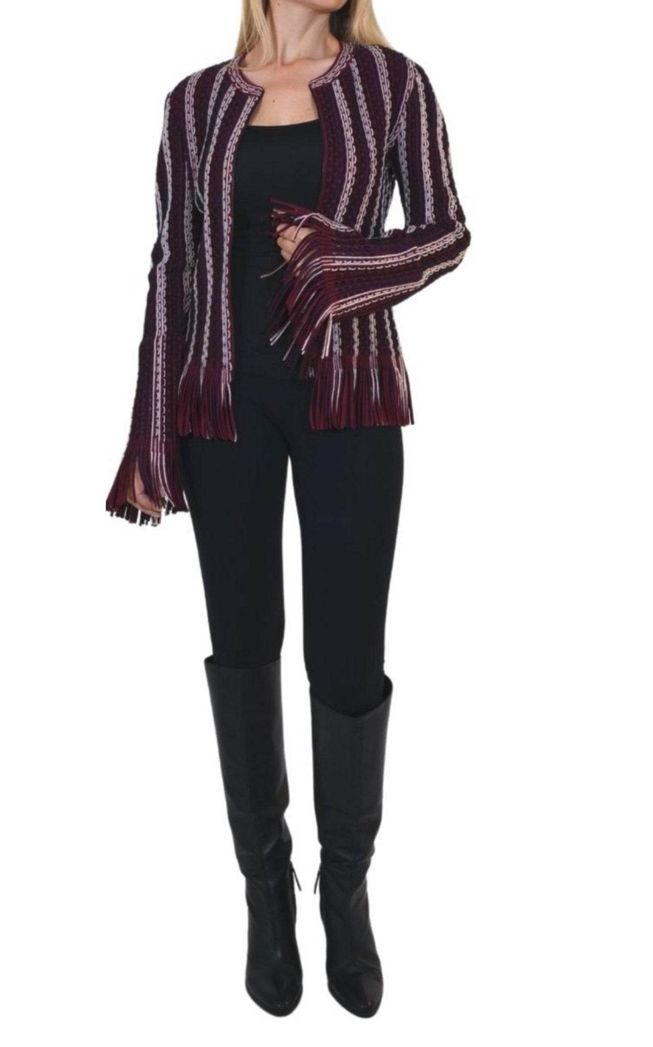 Alaïa Seamed Knit Moto Fringe Jacket - Runway Catalog