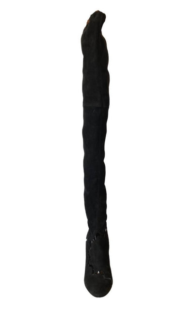Alaïa Thigh High Black Leather Studded Boots - Runway Catalog