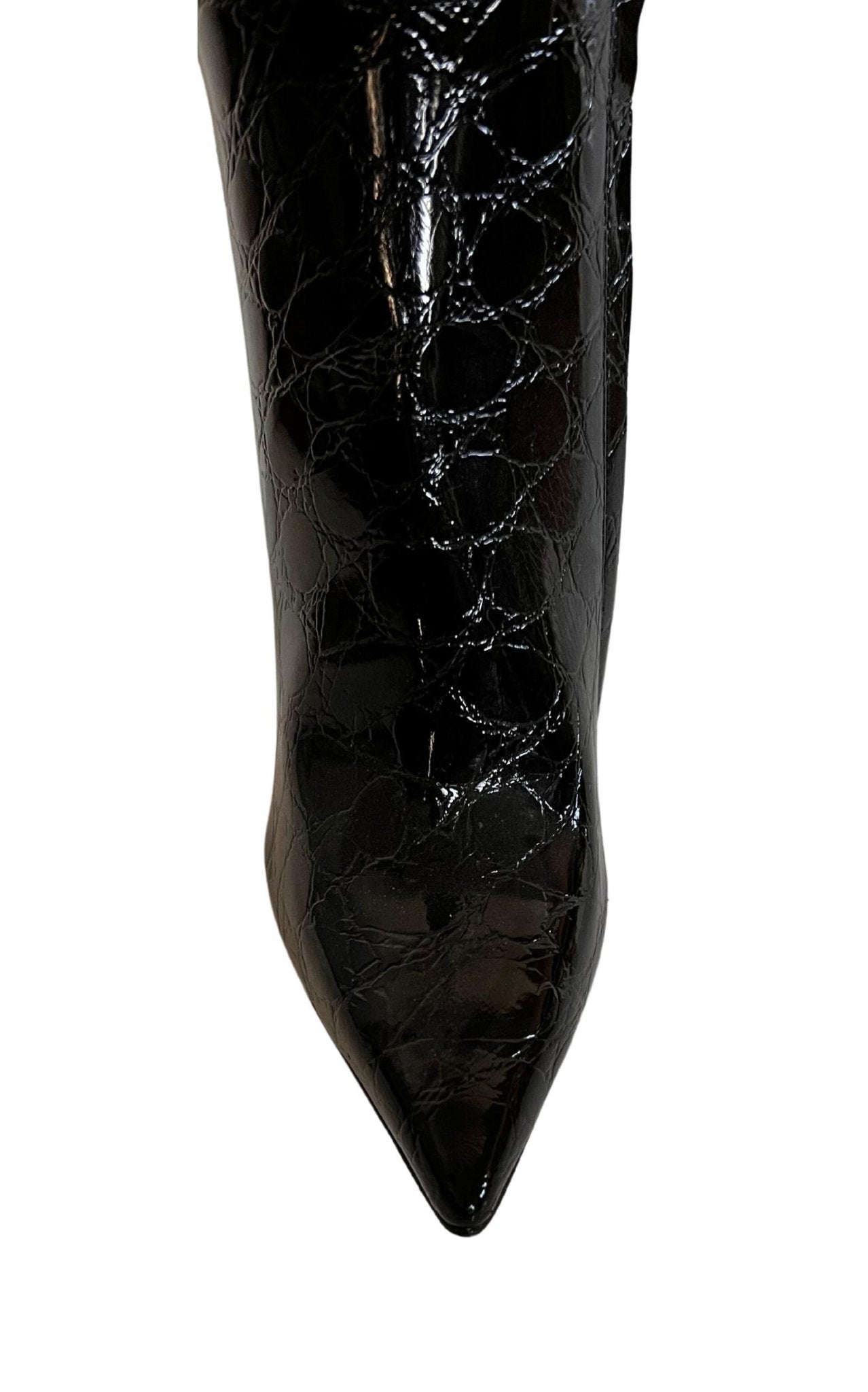 ALDO Black Crock Embossed Patent Leather Boots - Runway Catalog