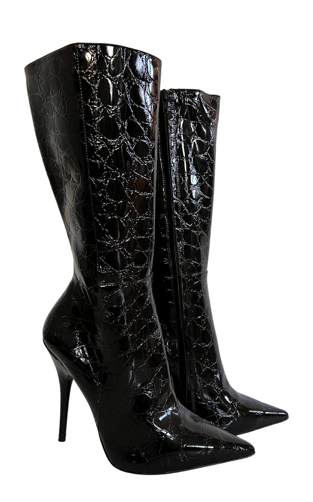 ALDO Black Crock Embossed Patent Leather Boots - Runway Catalog