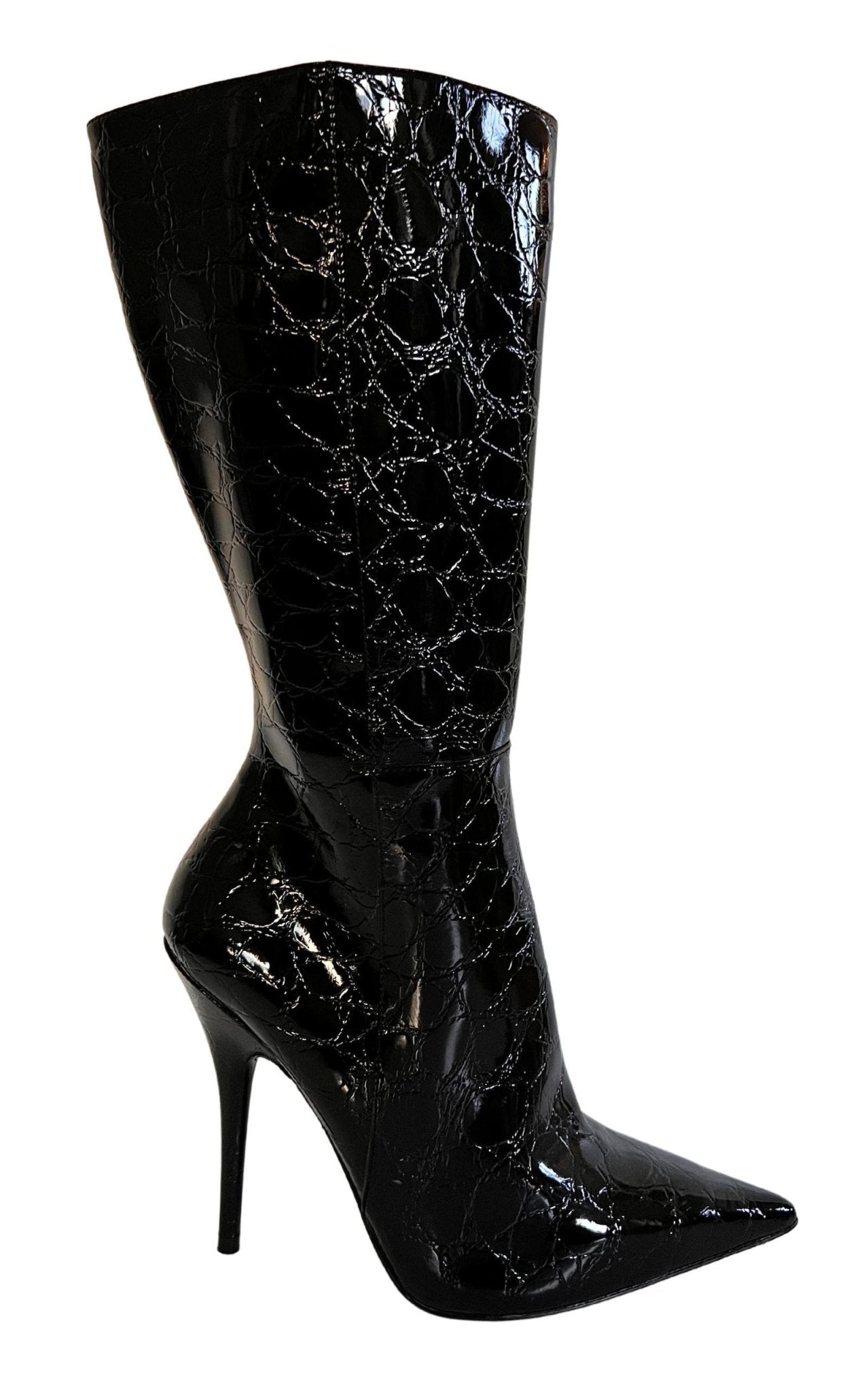 ALDO Black Crock Embossed Patent Leather Boots - Runway Catalog