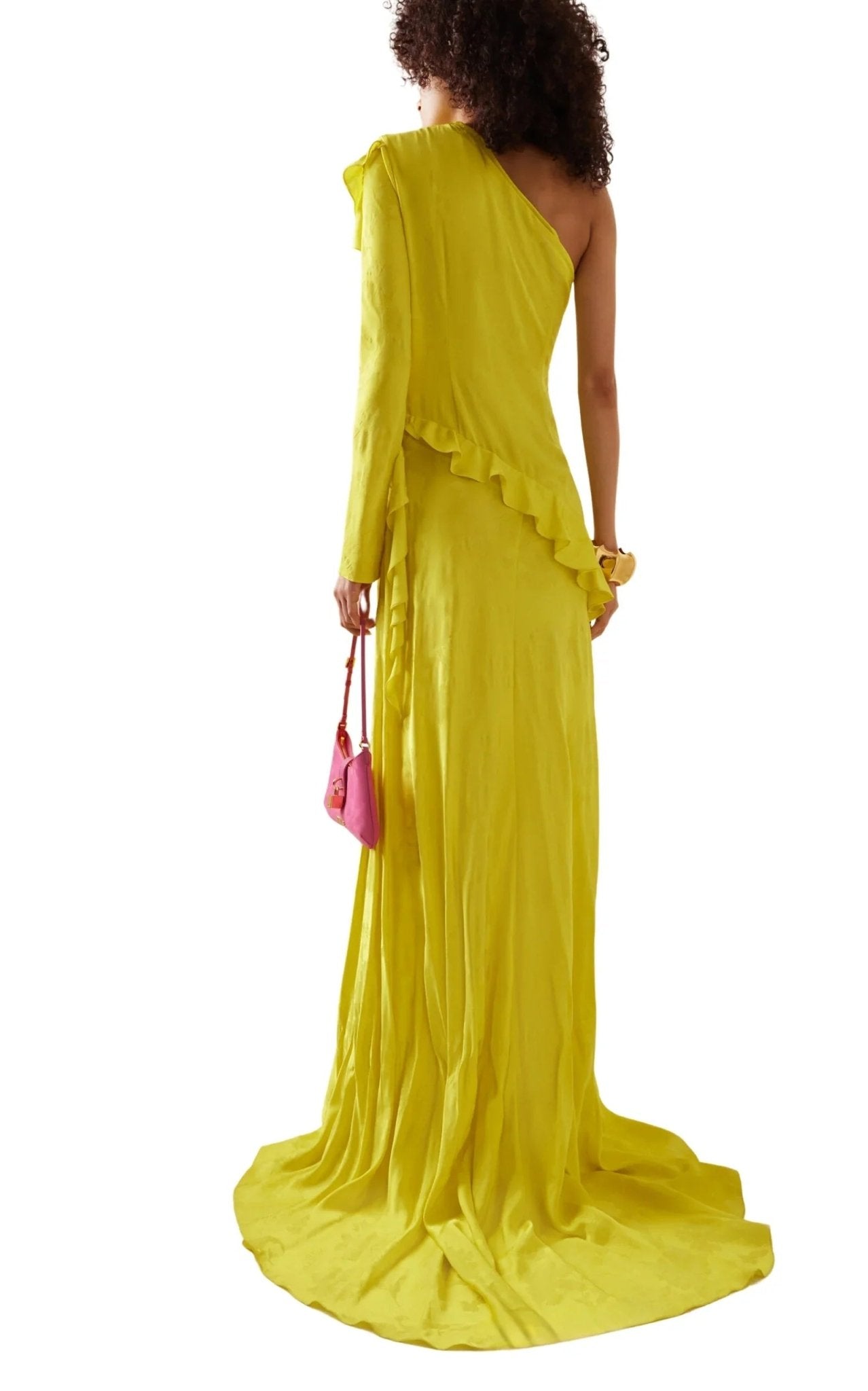 ALEJANDRA ALONSO ROJAS One Shoulder Yellow Silk Ruffle Dress - Runway Catalog