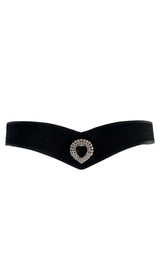 Black Leather and Velvet Crystal Heart Belt Alessandra Rich