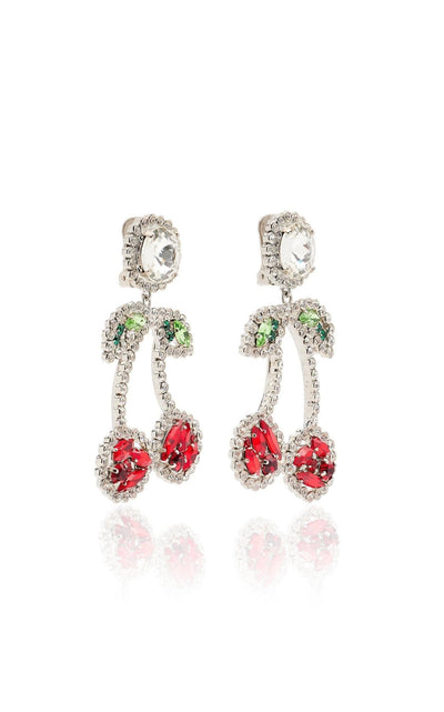 Alessandra Rich Cherry Crystal Clip - On Earrings - Runway Catalog