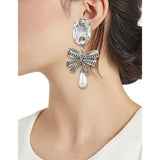 Crystal Bow Pearl Drop Earring Alessandra Rich