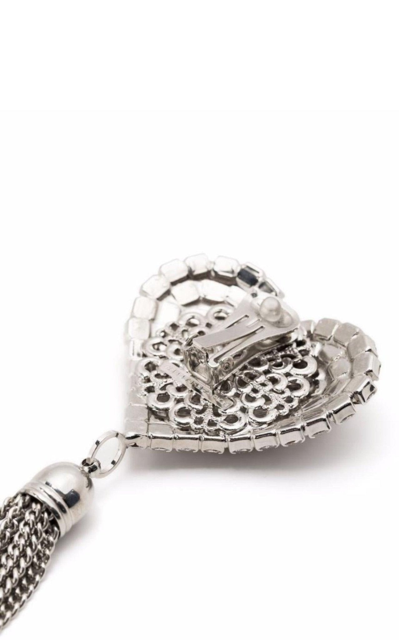 Alessandra Rich Crystal - Heart Tassel Earrings - Runway Catalog