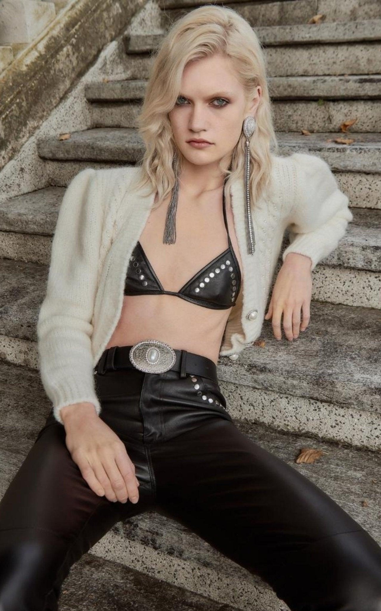 Alessandra Rich Crystal - Heart Tassel Earrings - Runway Catalog