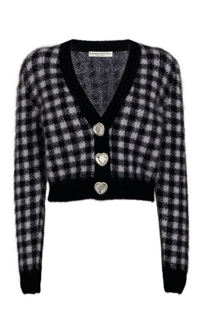 Alessandra Rich Embellished Check Mohair Cardigan - Runway Catalog