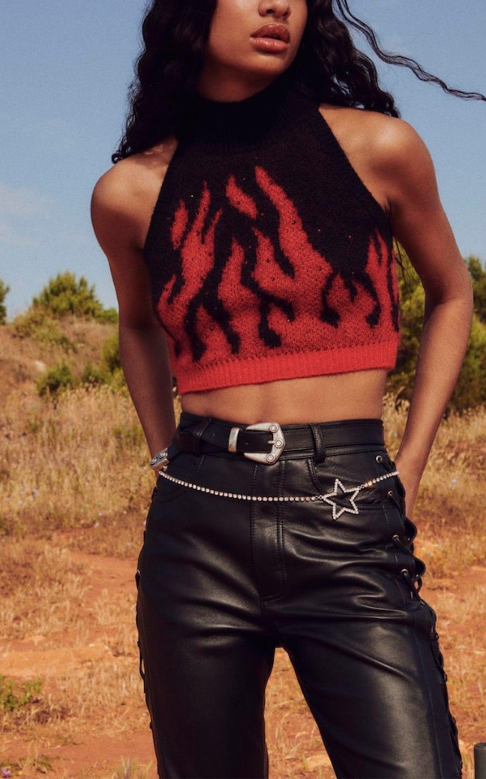 Flames Jacquard Knit Crop Top Alessandra Rich