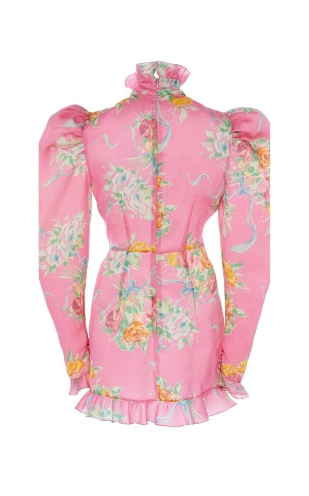 Alessandra Rich Floral Puff - Sleeve Silk Mini Dress - Runway Catalog