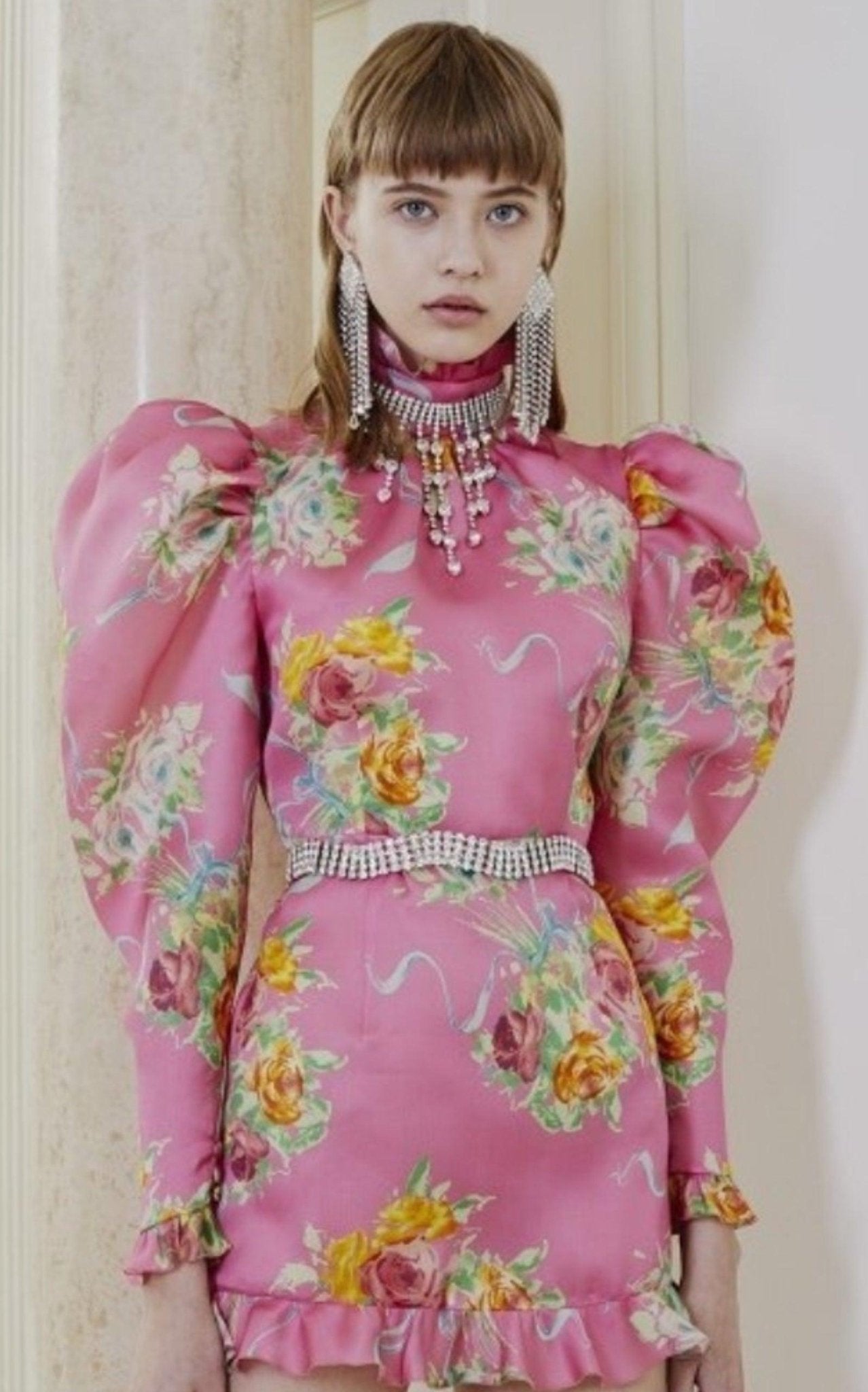 Alessandra Rich Floral Puff - Sleeve Silk Mini Dress - Runway Catalog