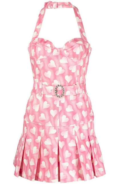 Alessandra Rich Heart - print Halterneck Mini Dress - Runway Catalog