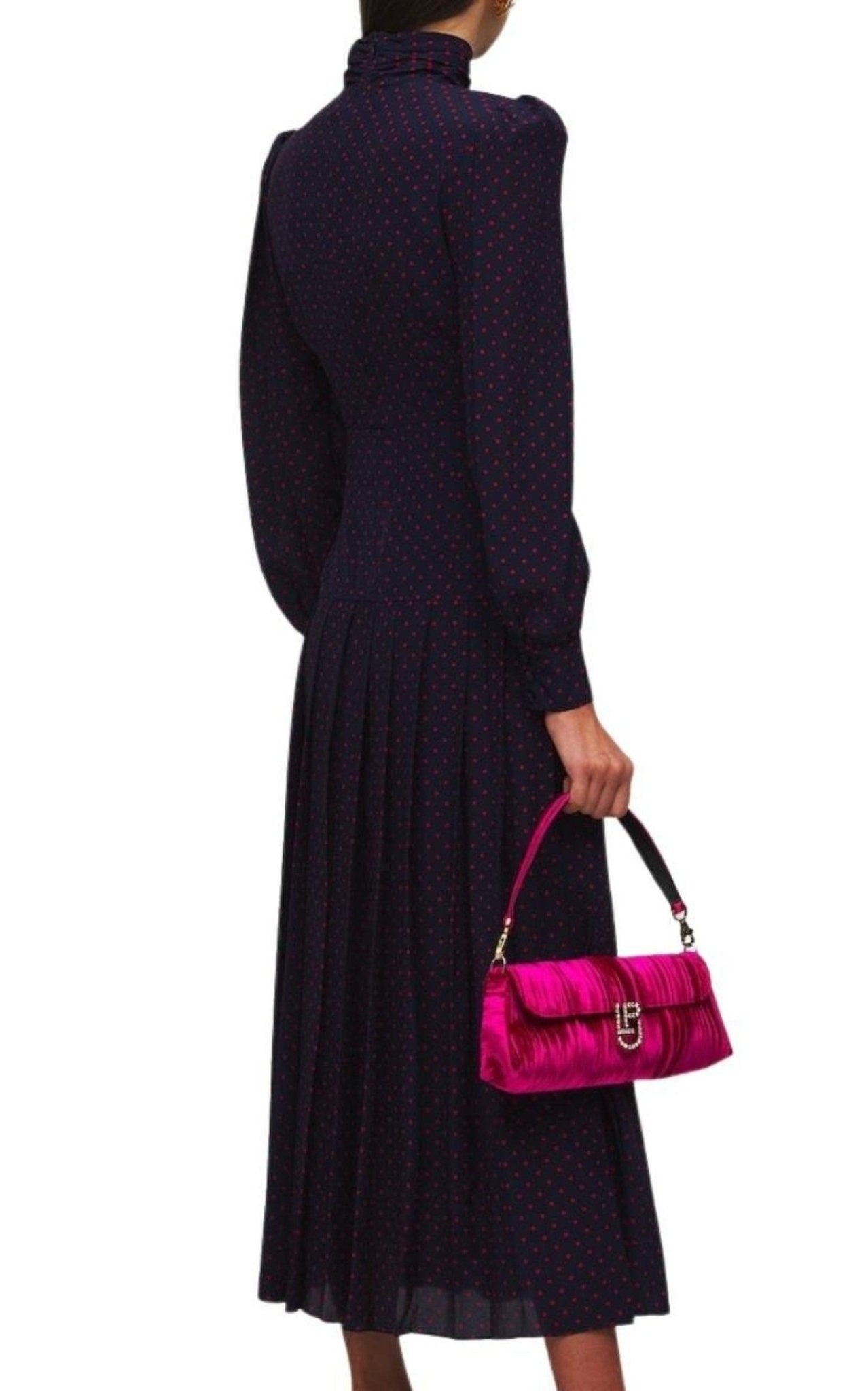 Alessandra Rich Long - Sleeve Highneck Polka - Dot Dress - Runway Catalog