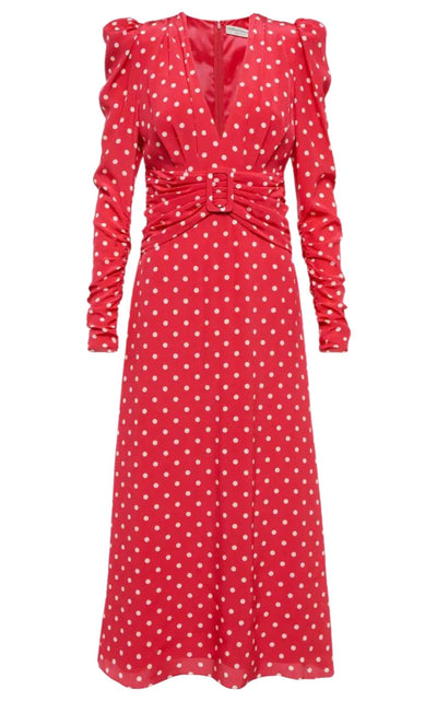 Alessandra Rich Midi Polka Dot Print Silk Dress - Runway Catalog