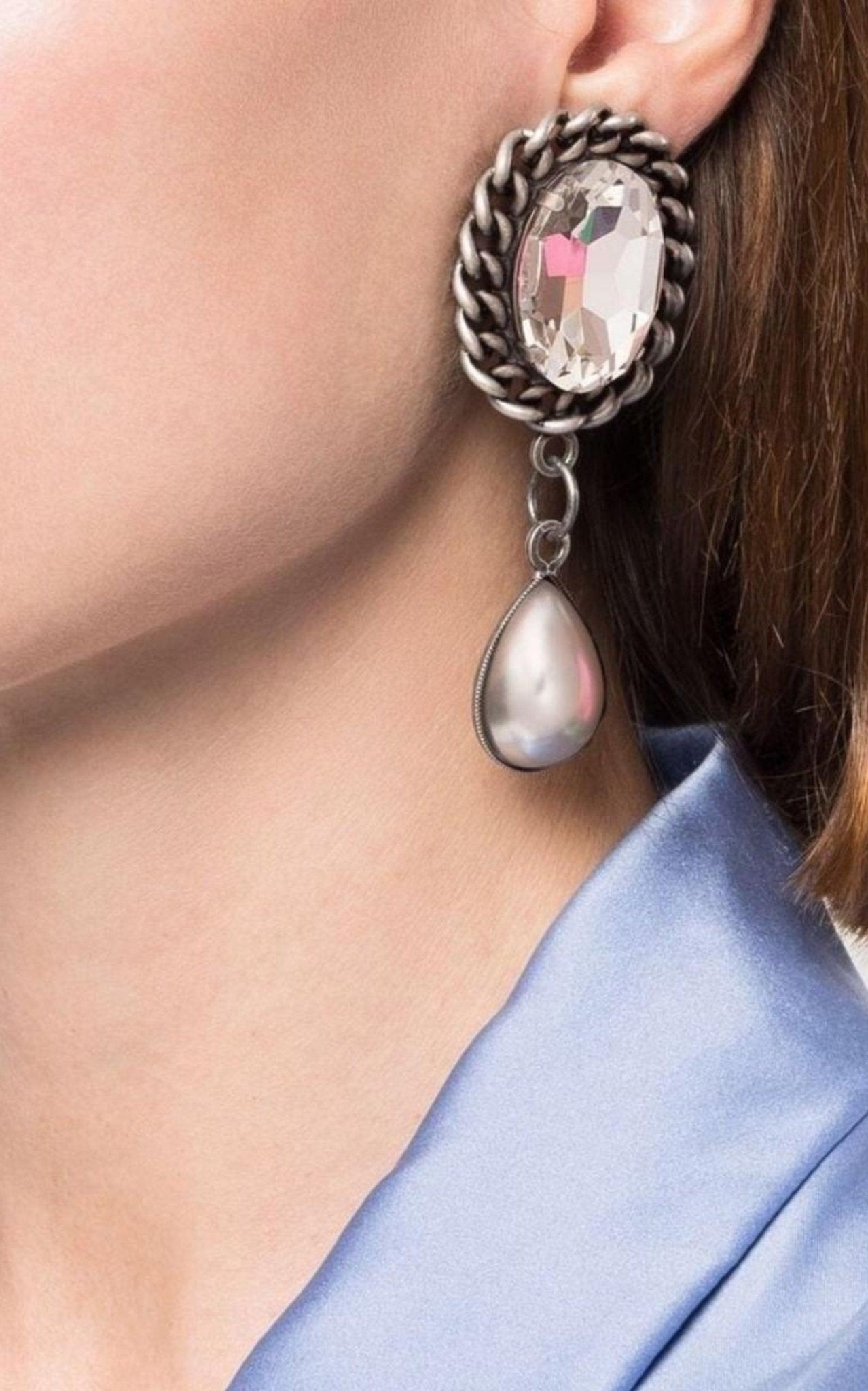 Alessandra Rich Pearl Drop Clip - On Earrings - Runway Catalog