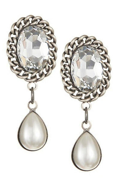 Alessandra Rich Pearl Drop Clip - On Earrings - Runway Catalog