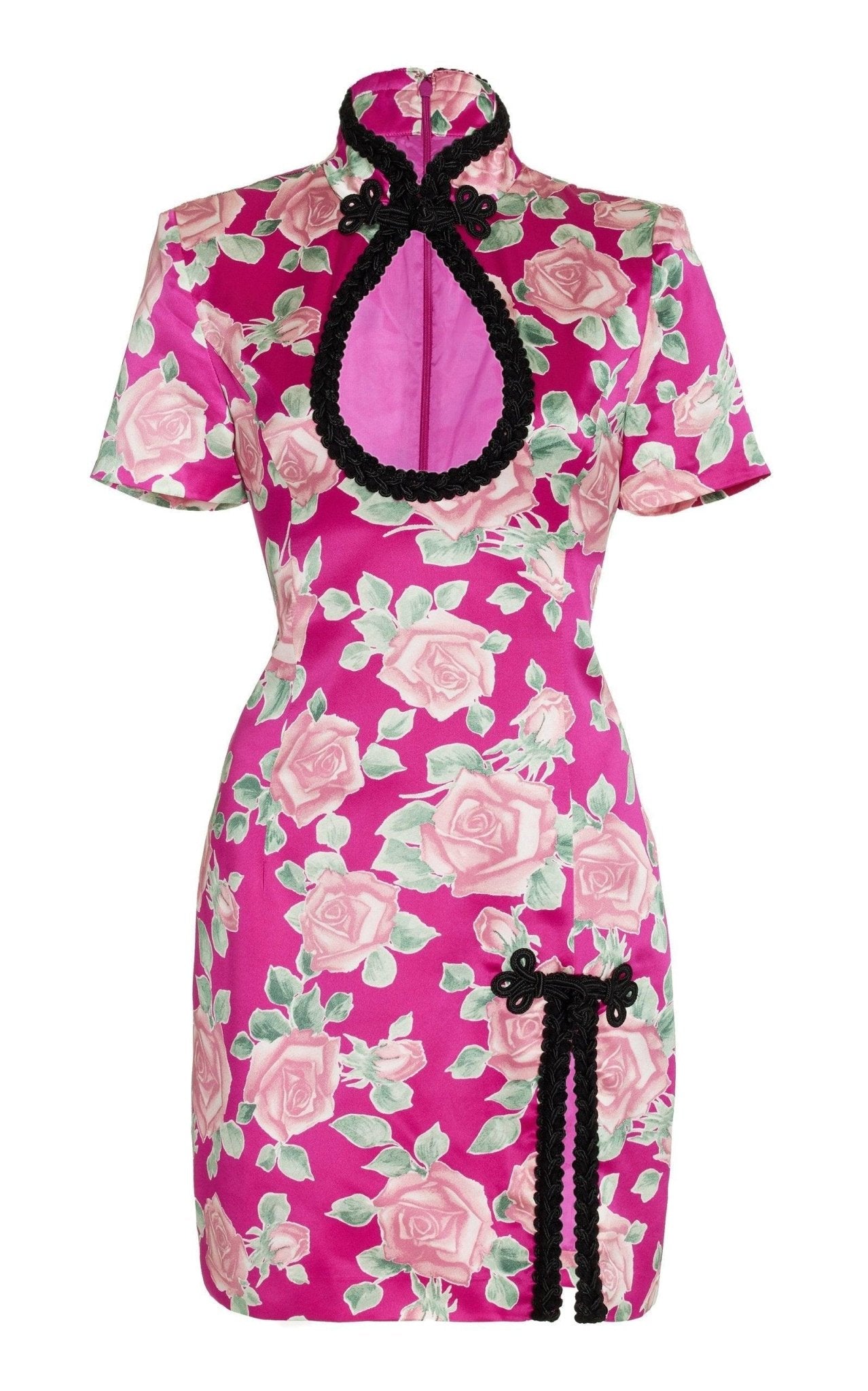 Alessandra Rich Rose - Print Silk Satin Mini Dress - Runway Catalog