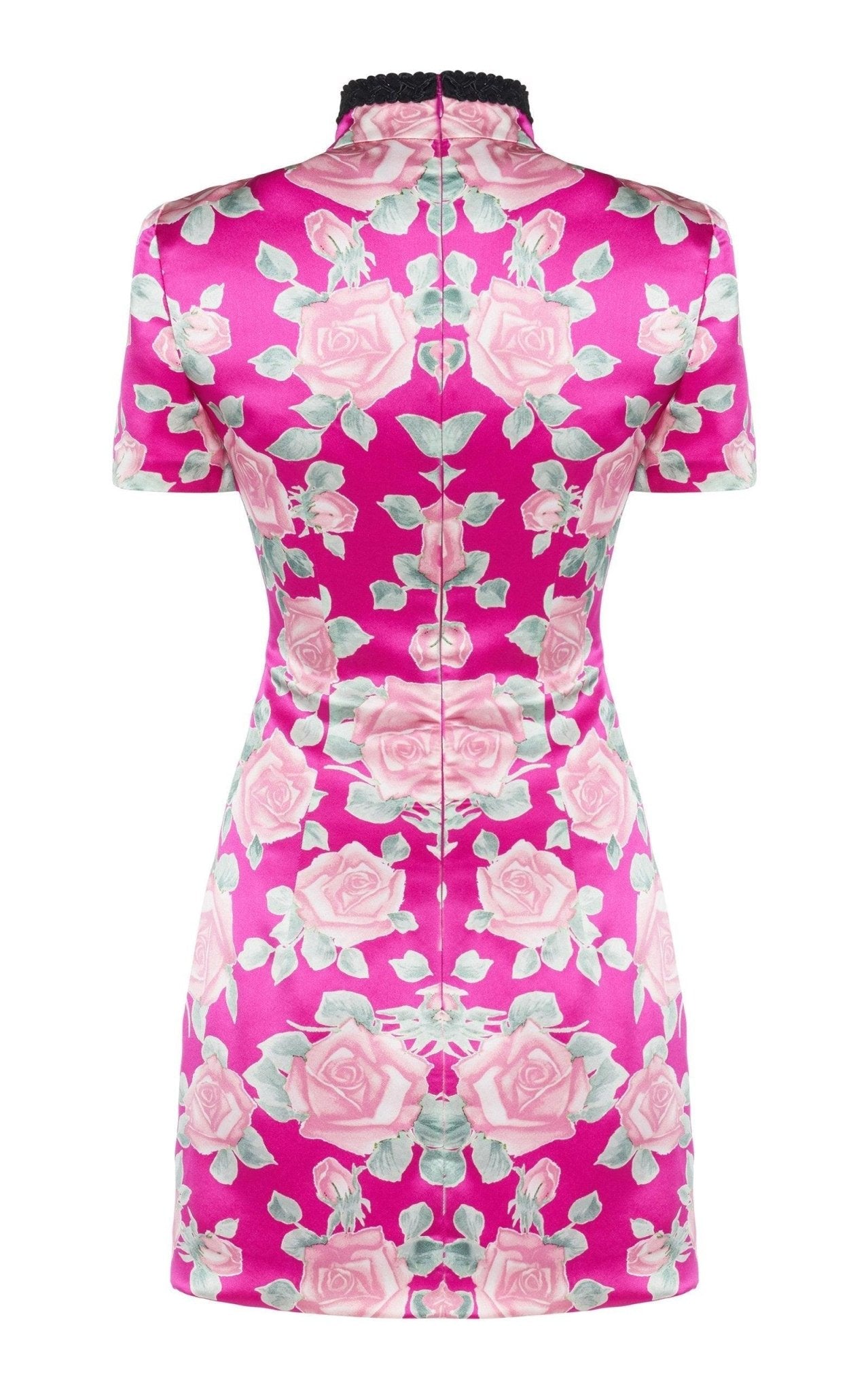 Alessandra Rich Rose - Print Silk Satin Mini Dress - Runway Catalog