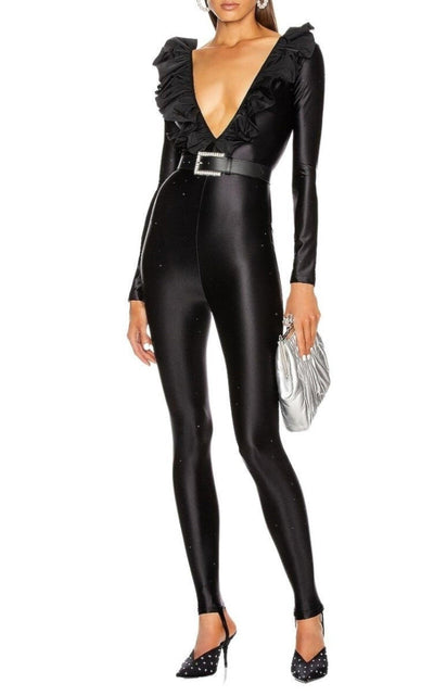 Alessandra Rich Ruffle Crystal Jumpsuit - Runway Catalog