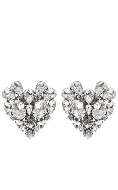 Silvertone Crystal Heart Stud Clip-On Earrings Alessandra Rich