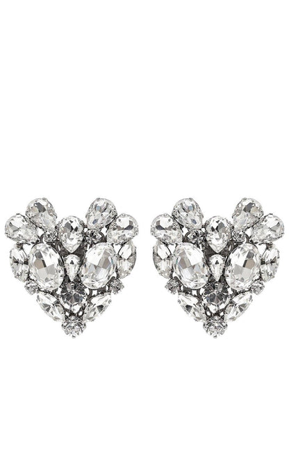 Silvertone Crystal Heart Stud Clip-On Earrings Alessandra Rich