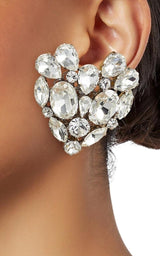 Silvertone Crystal Heart Stud Clip-On Earrings Alessandra Rich