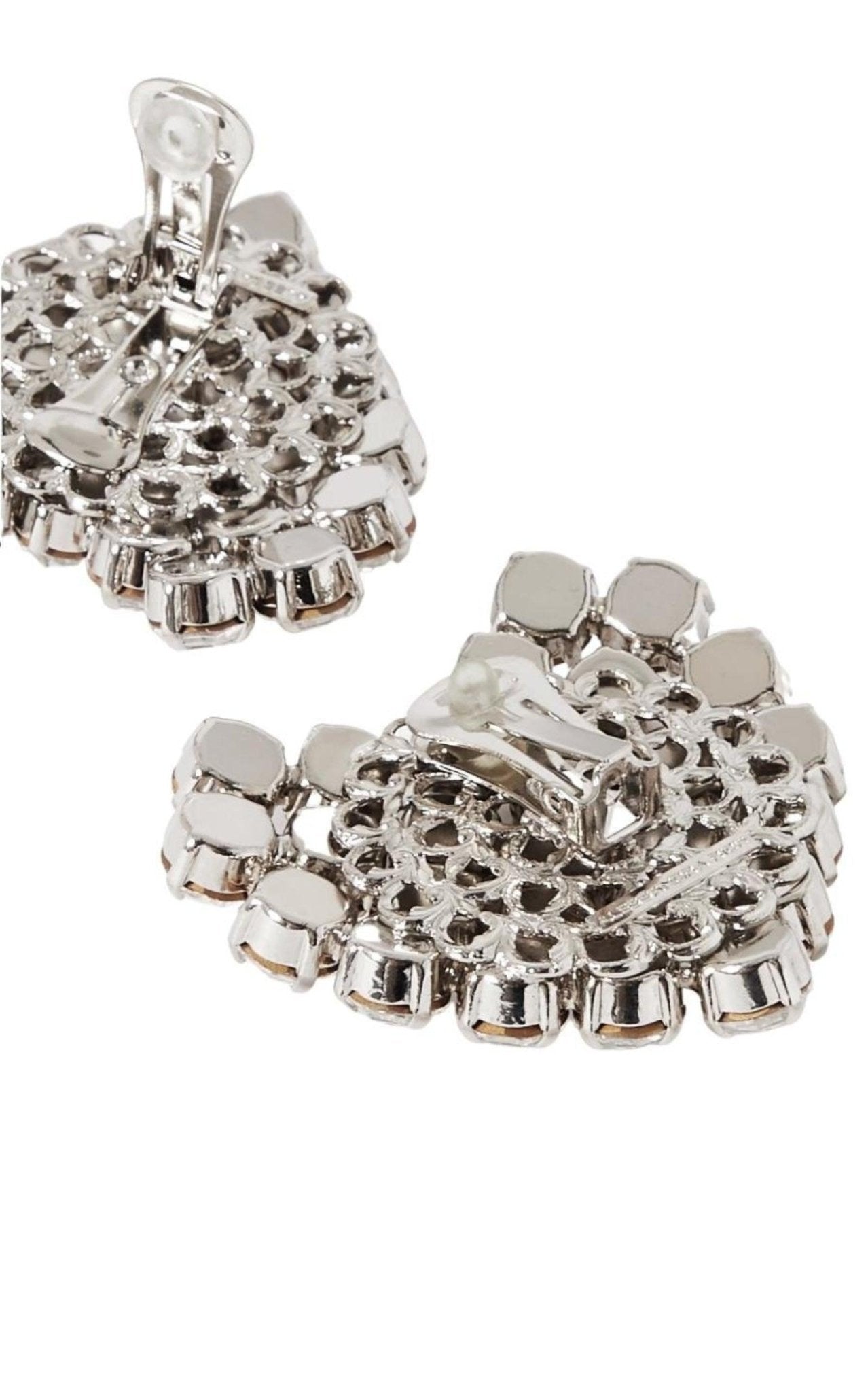 Alessandra Rich Silvertone Crystal Heart Stud Clip - On Earrings - Runway Catalog