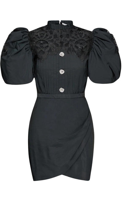 Alessandra Rich Taffeta Mini Dress with Lace - Runway Catalog