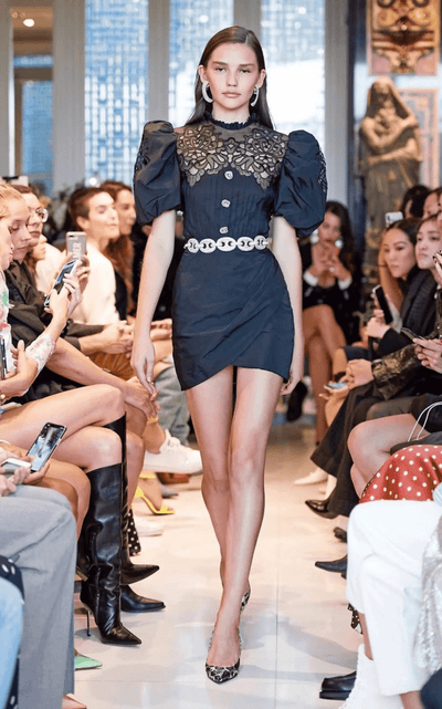 Alessandra Rich Taffeta Mini Dress with Lace - Runway Catalog