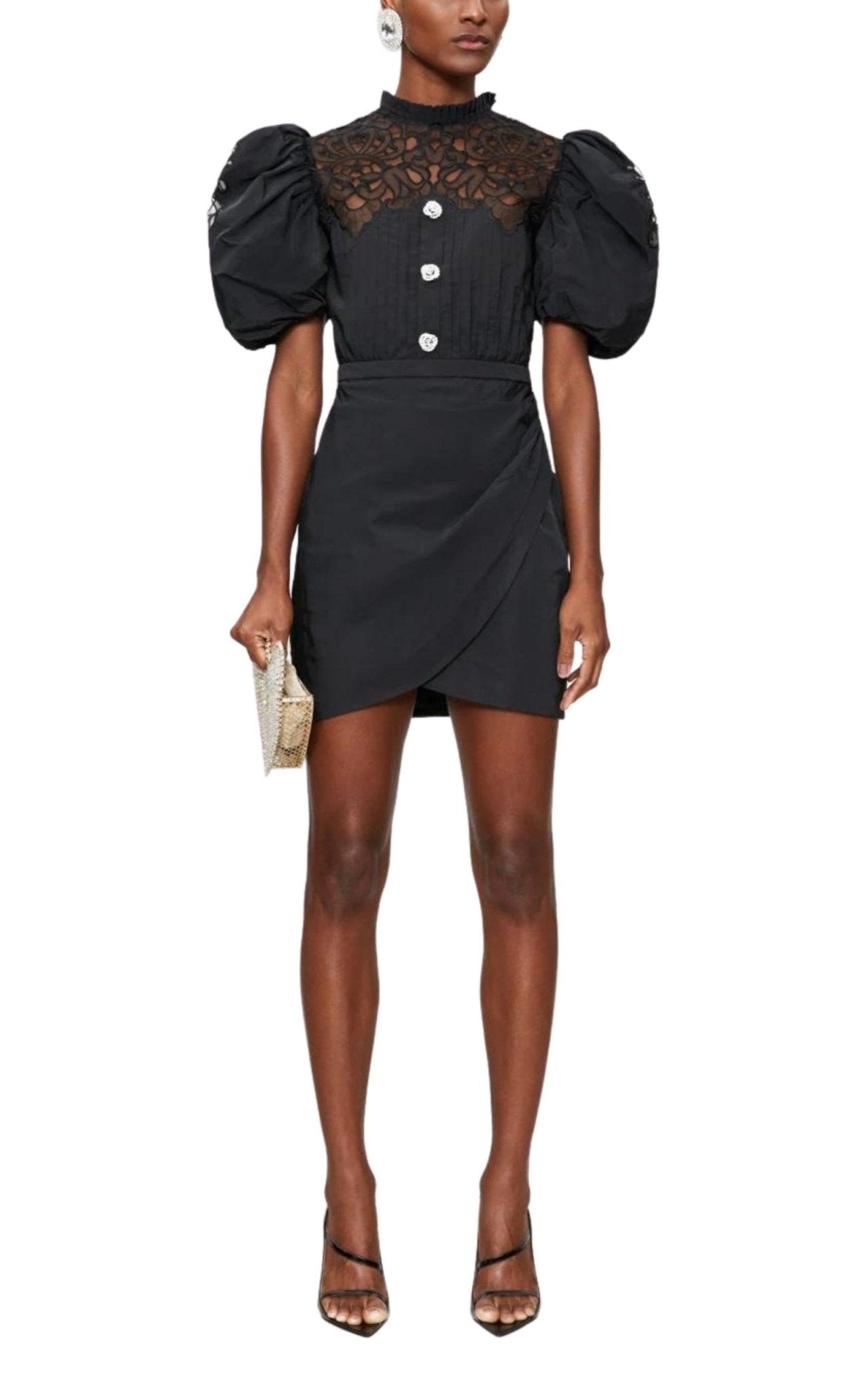 Alessandra Rich Taffeta Mini Dress with Lace - Runway Catalog