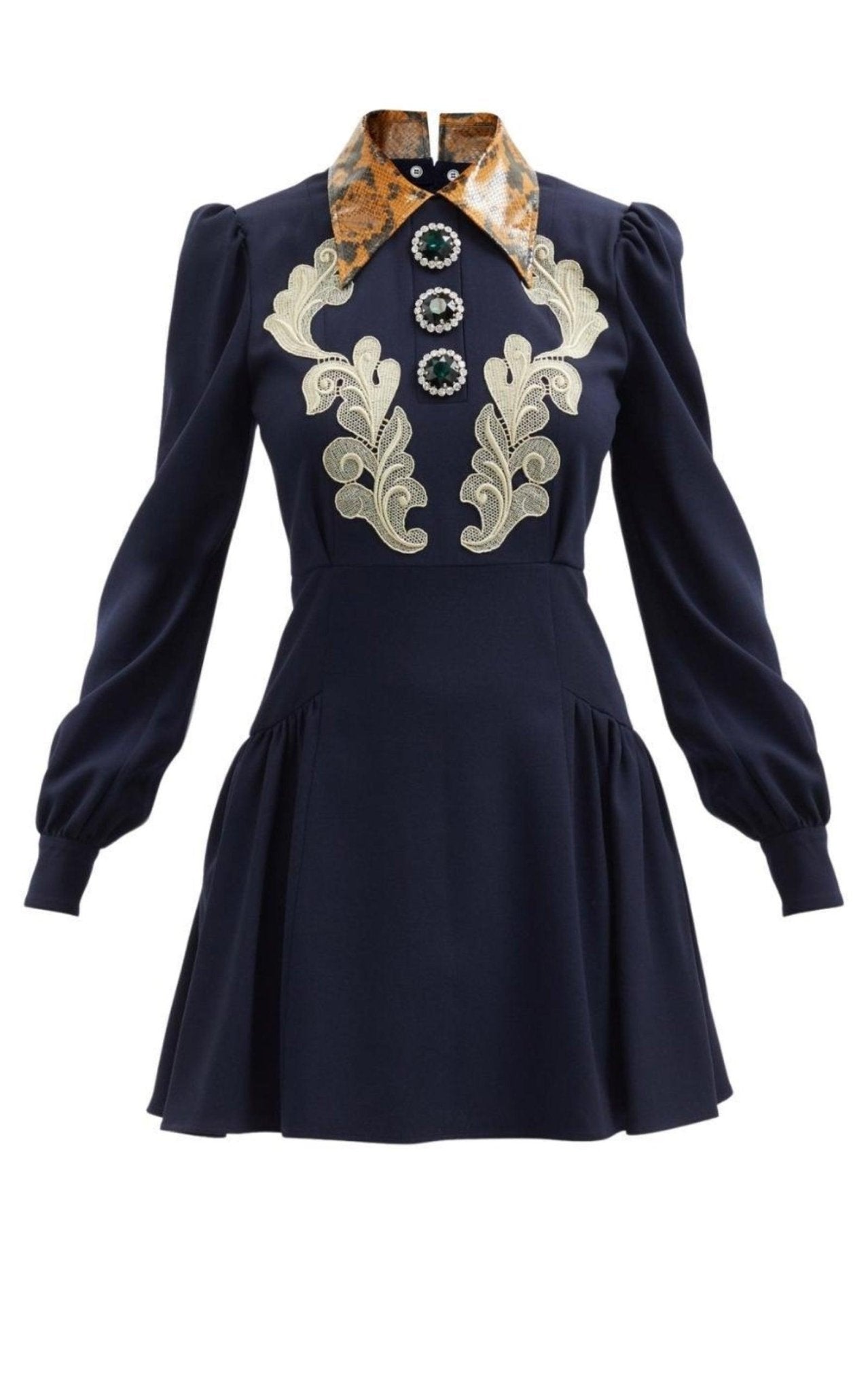 Alessandra Rich Wool Crepe Mini Dress With Python Print Collar - Runway Catalog