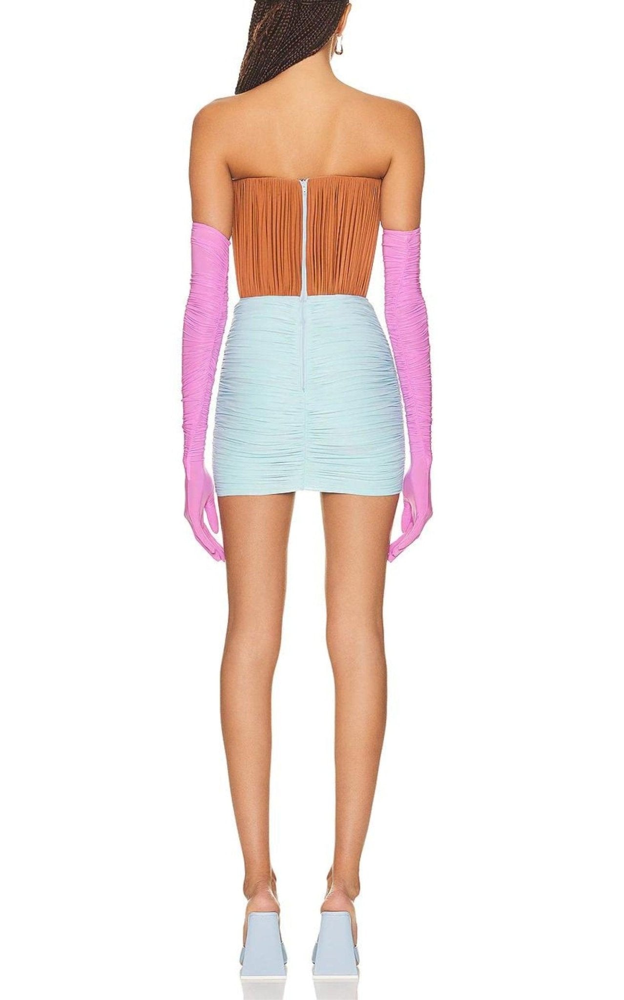 Alex Perry Stone Gloved Ruched Mesh Mini Dress- Runway Catalog