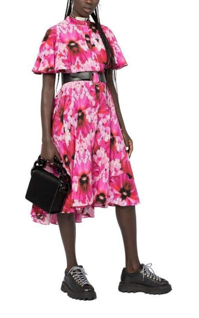 Alexander McQueen Flower Print Silk Tea Dress - Runway Catalog