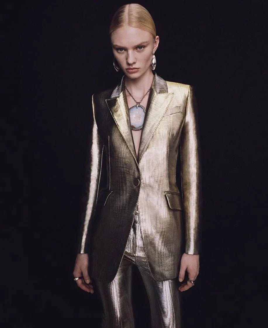 Alexander McQueen Metallic Moire Cigarette Pants - Runway Catalog