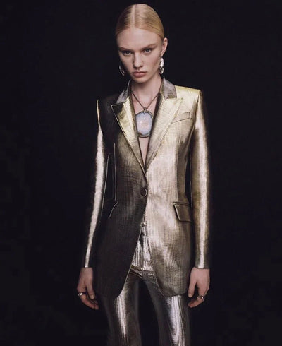 Alexander McQueen Metallic Moire Cigarette Pants - Runway Catalog
