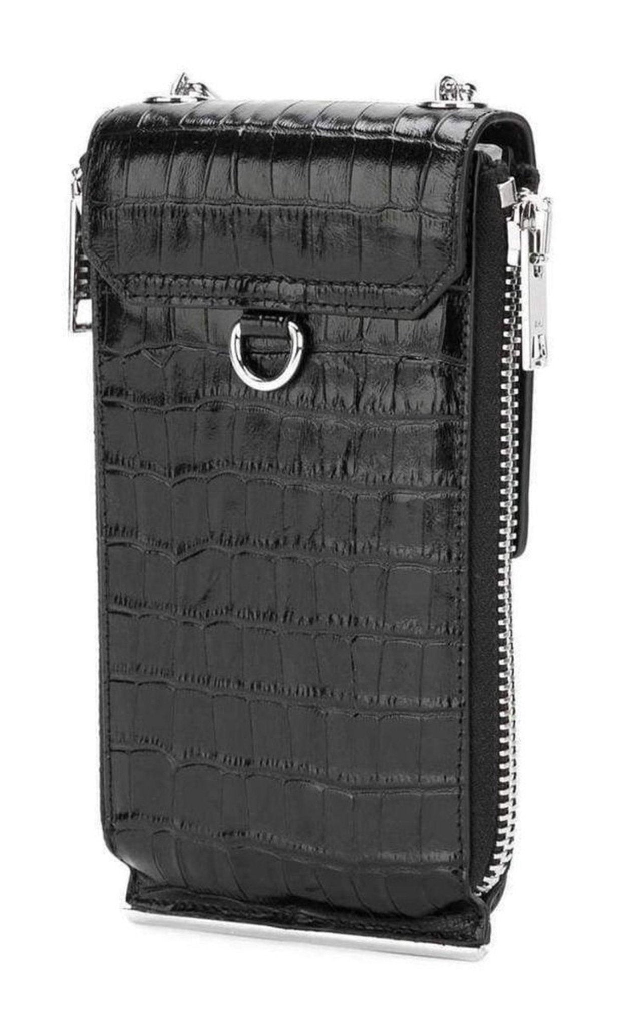 Alexander Wang Black Shoulder Wallet Crocodile Embossed Leather - Runway Catalog