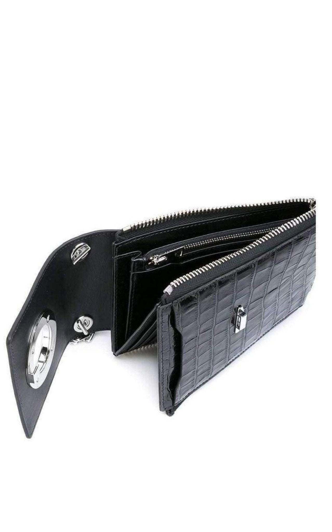 Alexander Wang Black Shoulder Wallet Crocodile Embossed Leather - Runway Catalog