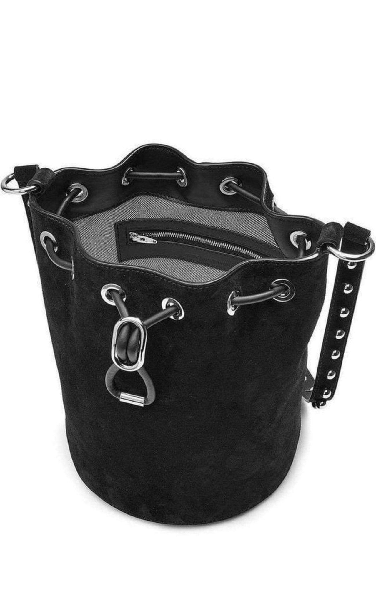 Alexander Wang Black Suede Alpha Bucket Bag - Runway Catalog
