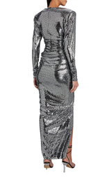 Ruched Silver Sequined Gown Alexandre Vauthier