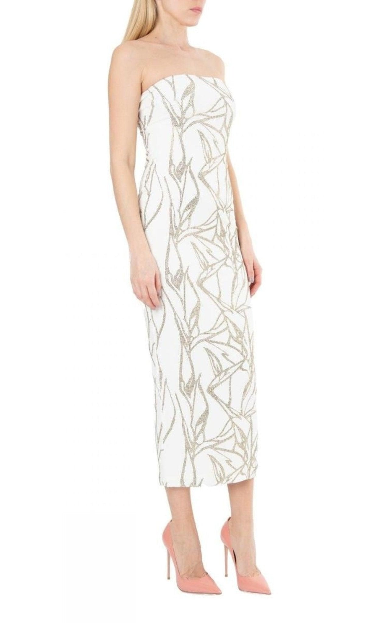 Alexandre Vauthier White Beaded Strapless Midi Dress - Runway Catalog