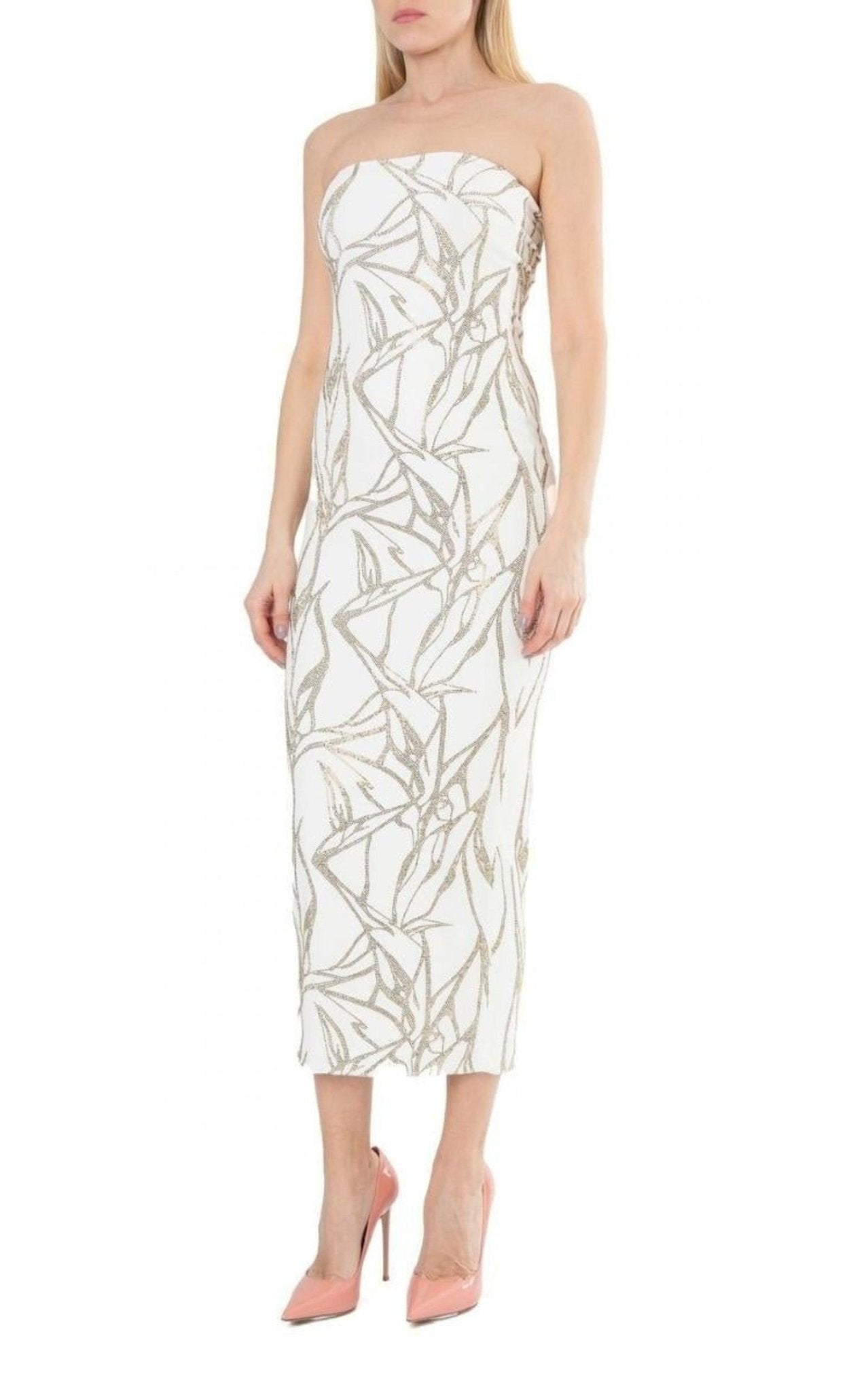 Alexandre Vauthier White Beaded Strapless Midi Dress - Runway Catalog