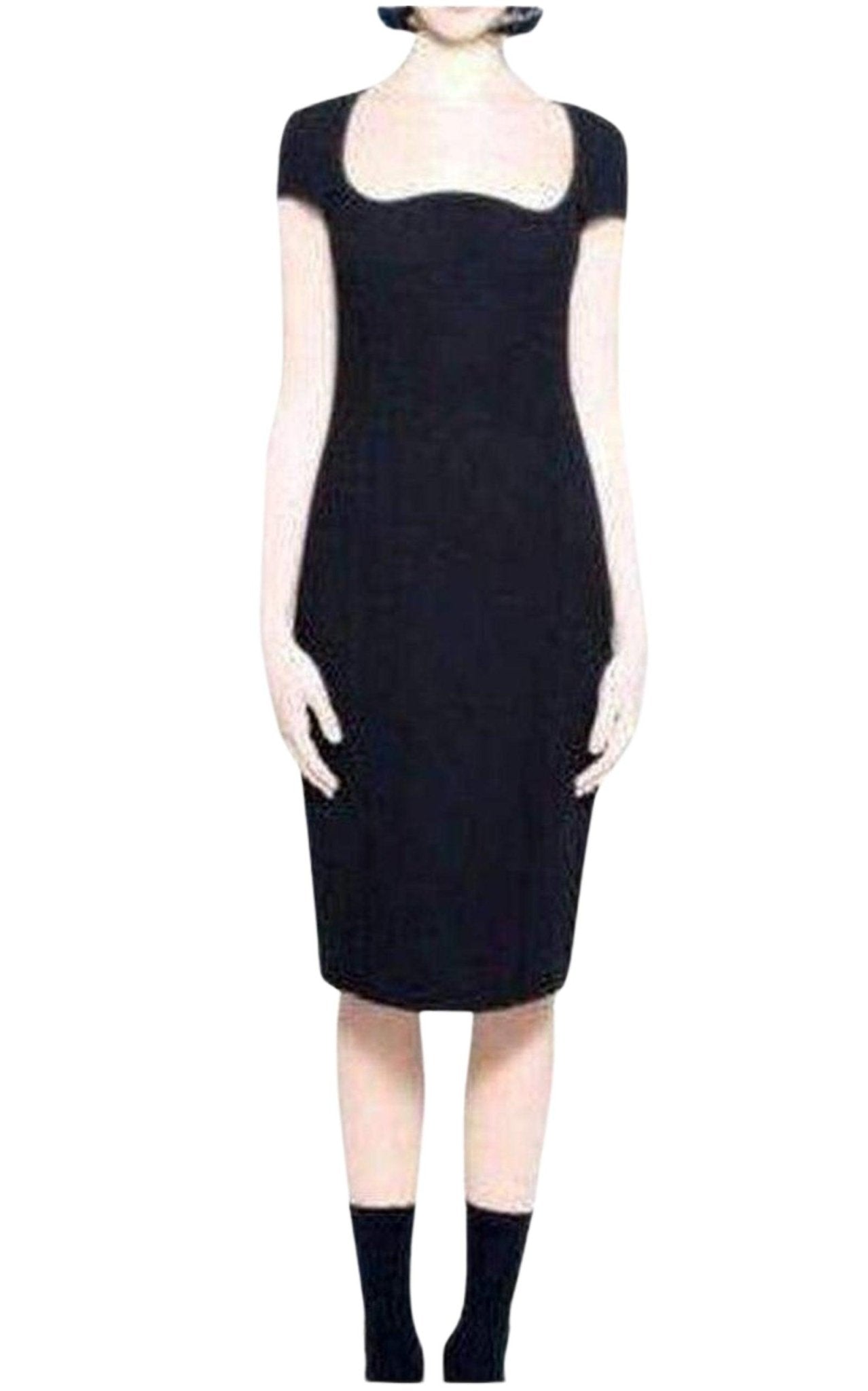 Amelia Toro Short Black Wool Heart Neckline Dress - Runway Catalog