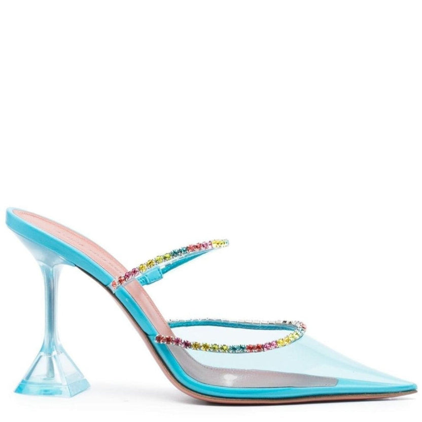 Amina Muaddi Gilda Glass 95mm Embellished Mules - Runway Catalog