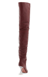 Amina Muaddi Olivia Burgundy Tall Leather Over The Knee Boots