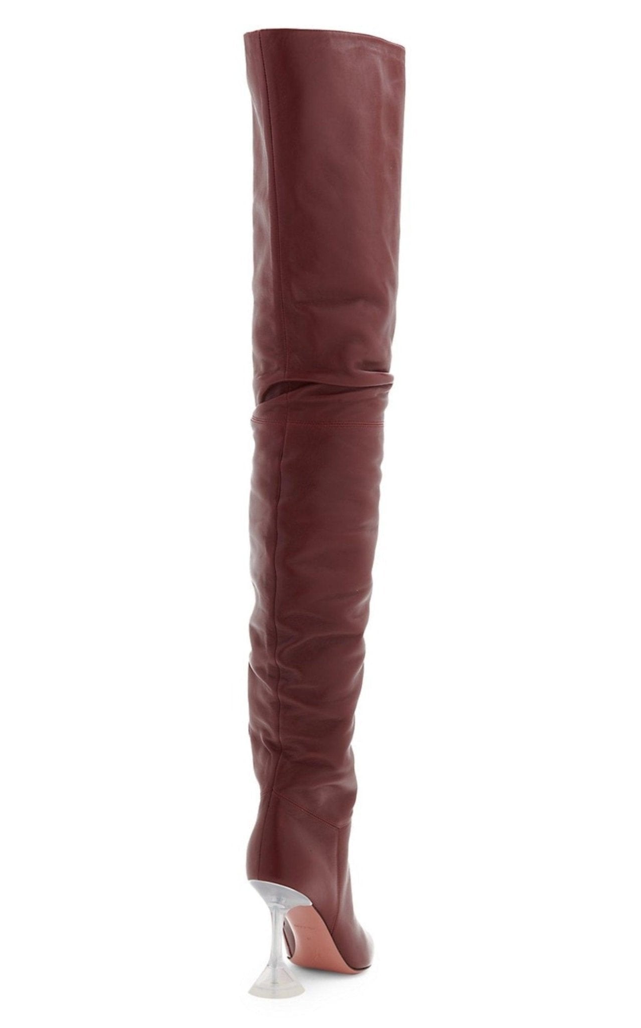 Amina Muaddi Olivia Burgundy Tall Leather Over The Knee Boots - Runway Catalog