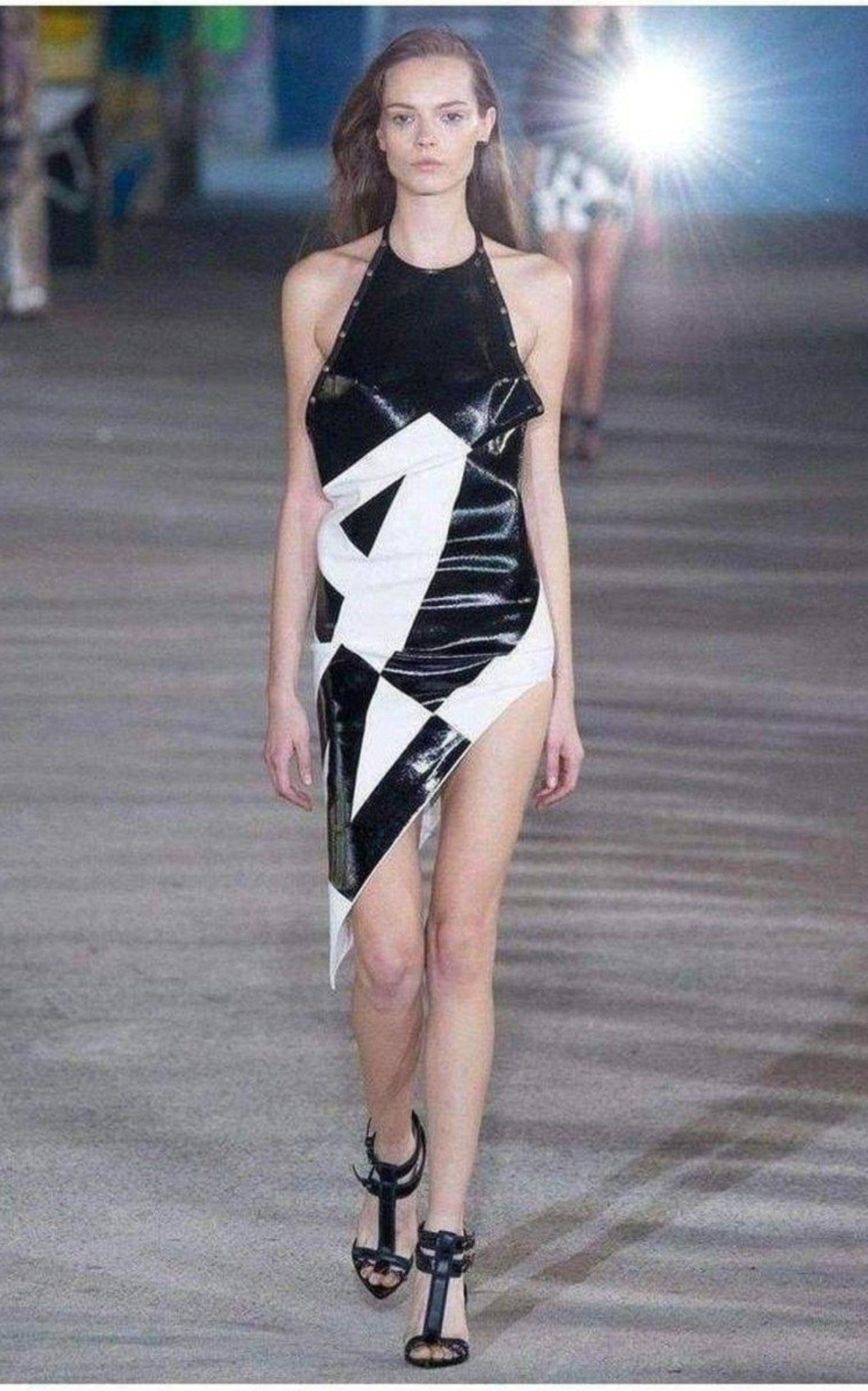 Anthony Vaccarello Asymmetrical Coated Crepe Dress - Runway Catalog