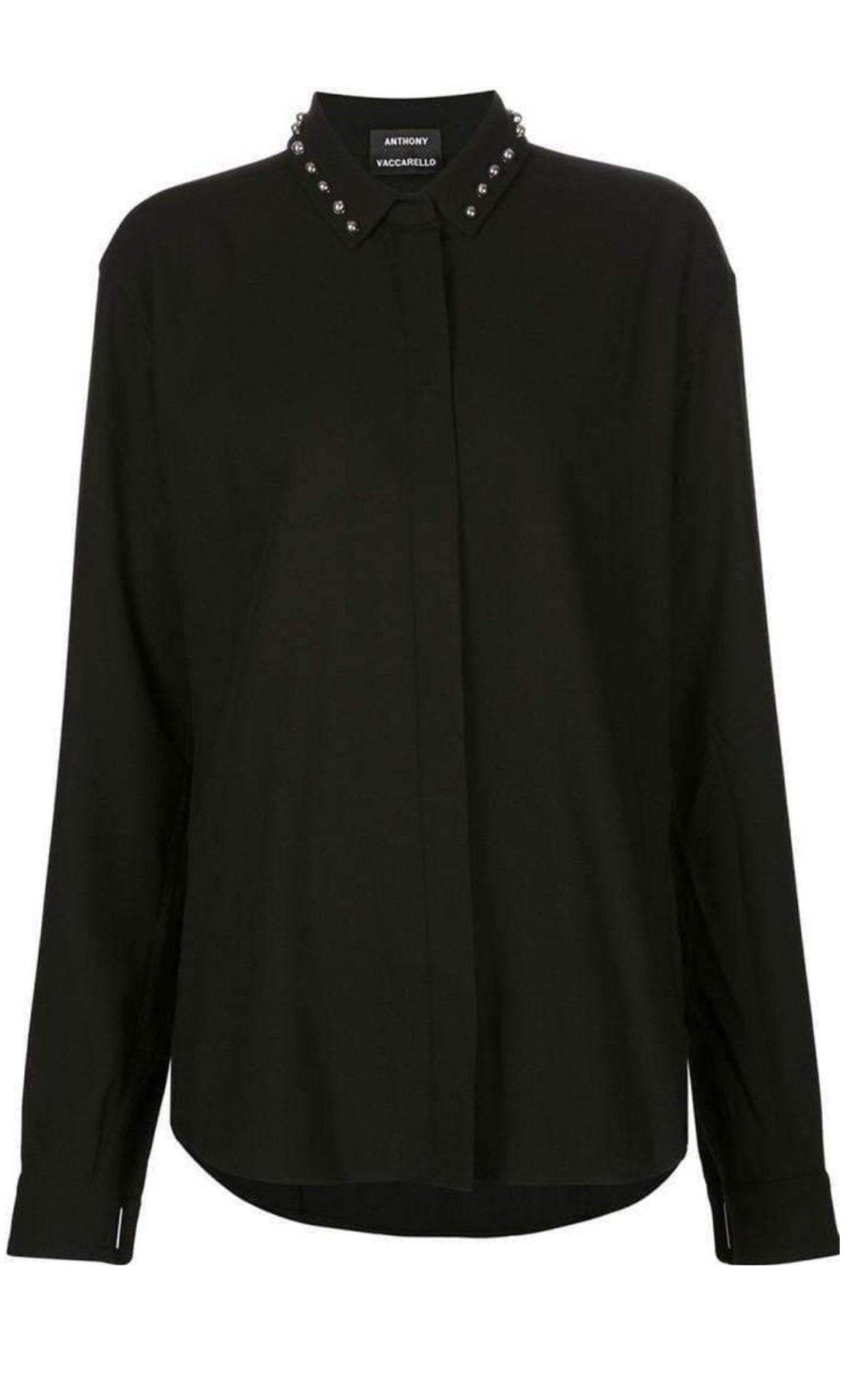 Anthony Vaccarello Black Classical Shirt With Stud Collar - Runway Catalog
