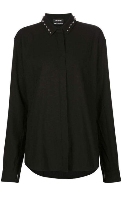 Anthony Vaccarello Black Classical Shirt With Stud Collar - Runway Catalog